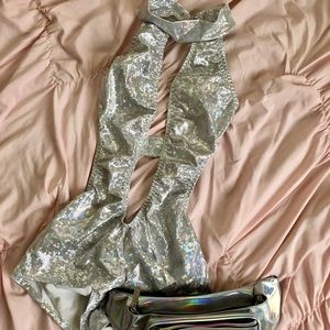 Iridescent Silver Romper for Raves | Small